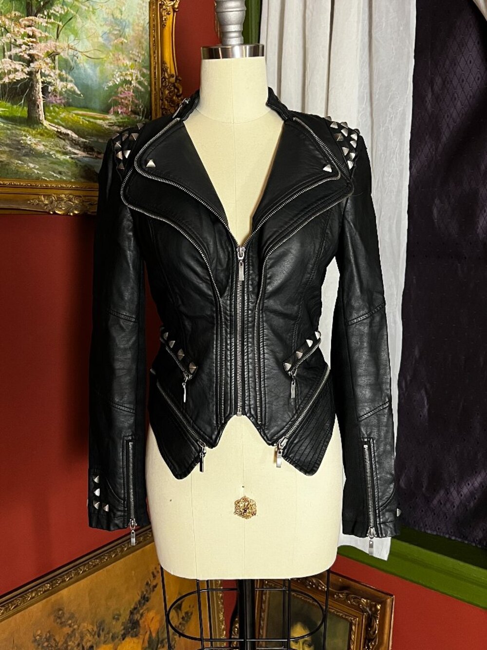 Black Studded Pleather Jacket